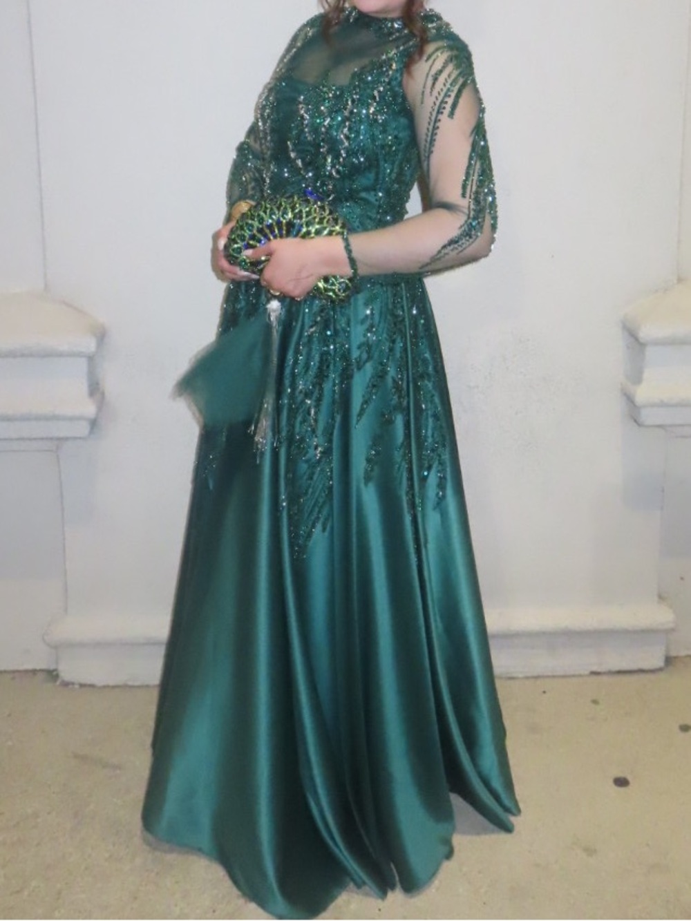Ari and Art Elegant Green Embellished Evening Gown